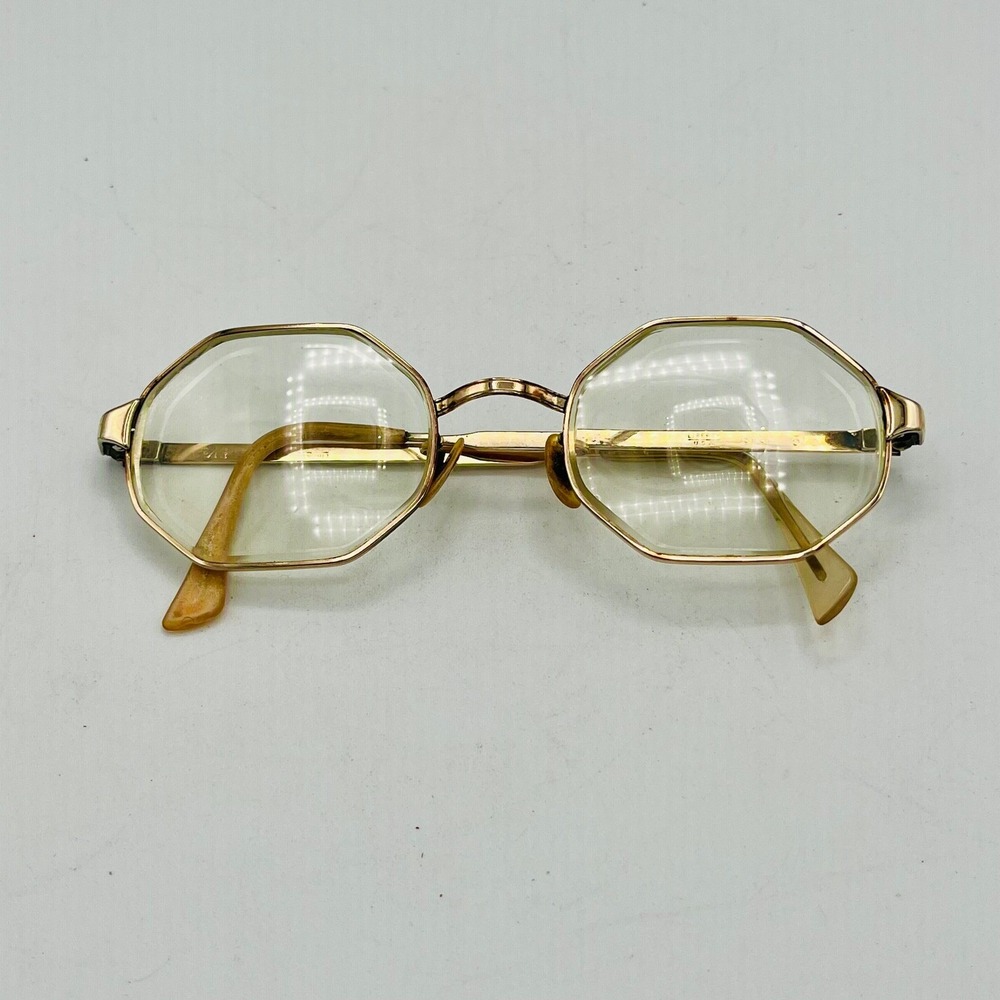 Vintage Liberty USA 12K GF Gold Filled Octagon Eyeglasses Frames 42-22 5.5